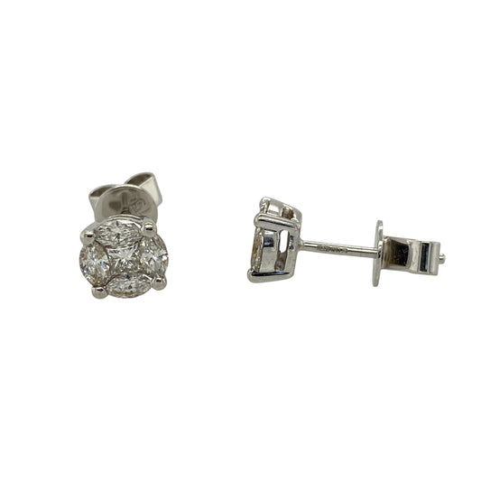 18ct White Gold & Diamond Cluster Stud Earrings