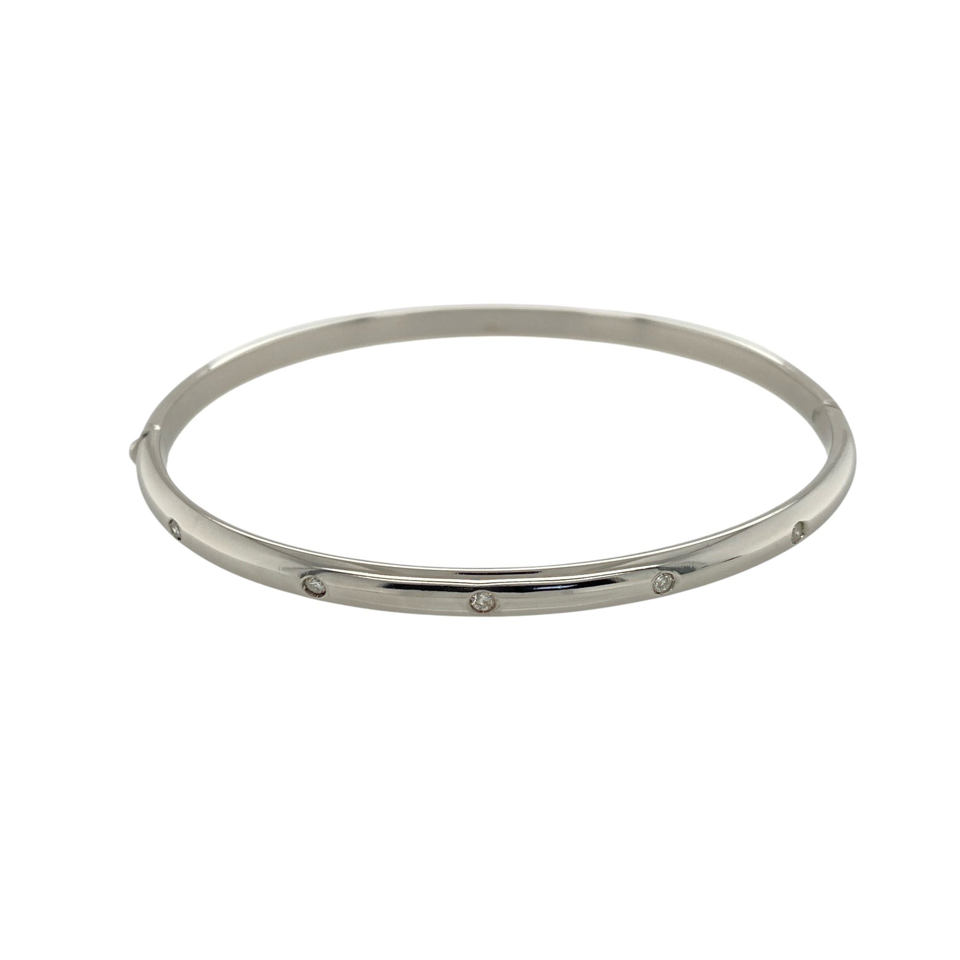 9ct White Gold & Diamond Hinged Bangle