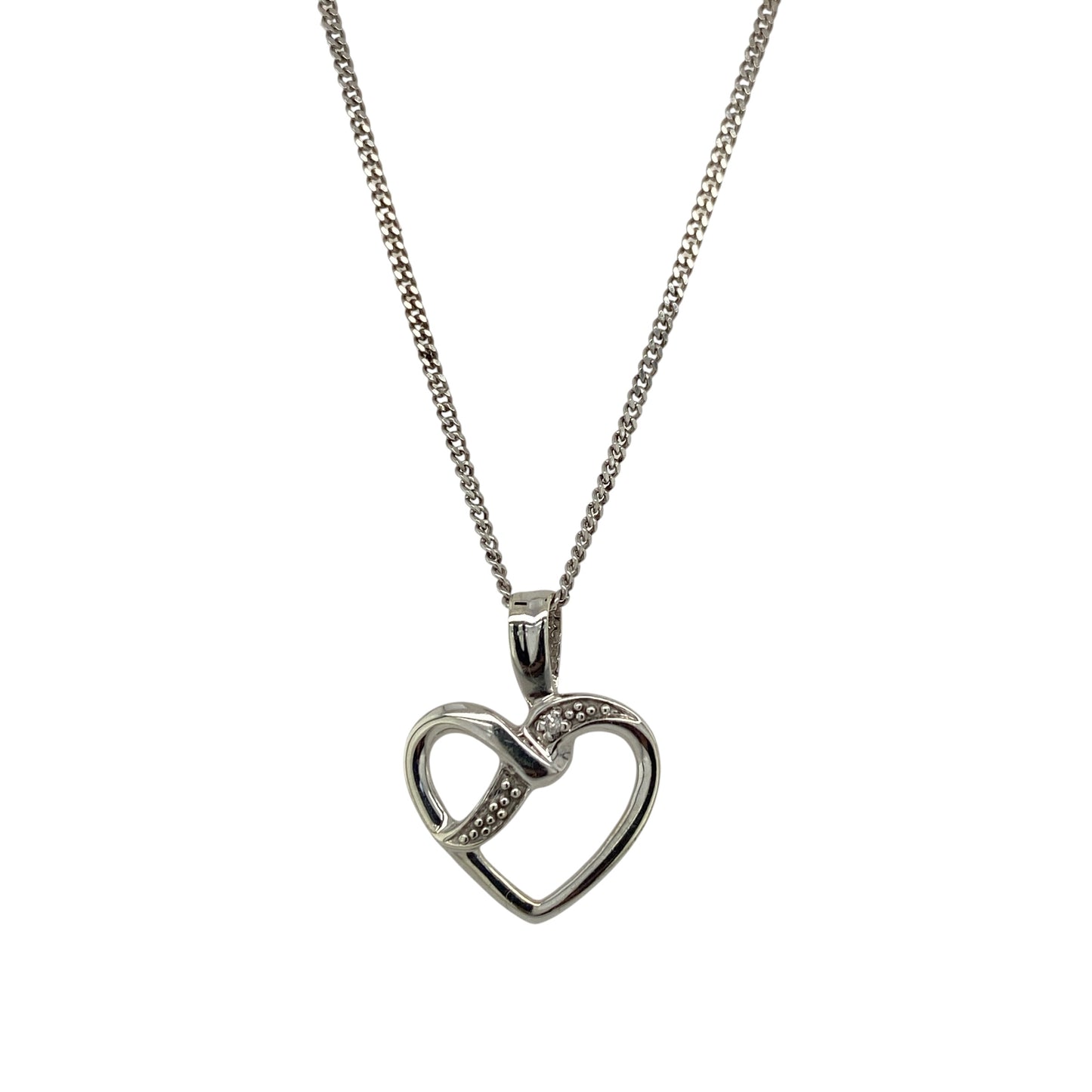 9ct White Gold & Diamond Open Heart 18" Necklace