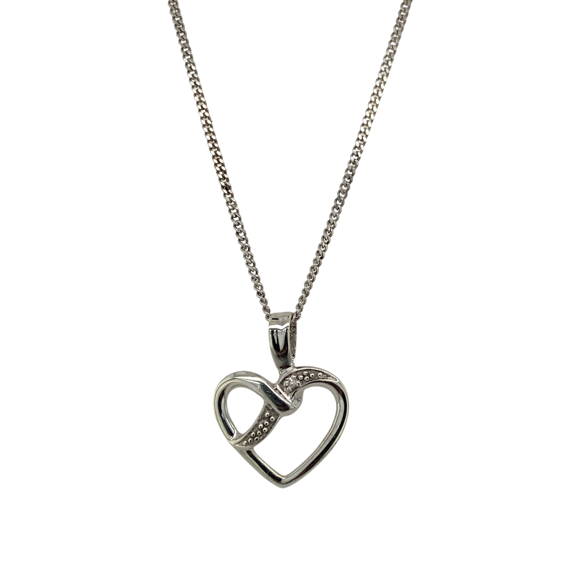 9ct White Gold & Diamond Open Heart 18" Necklace