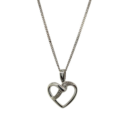 9ct White Gold & Diamond Open Heart 18" Necklace