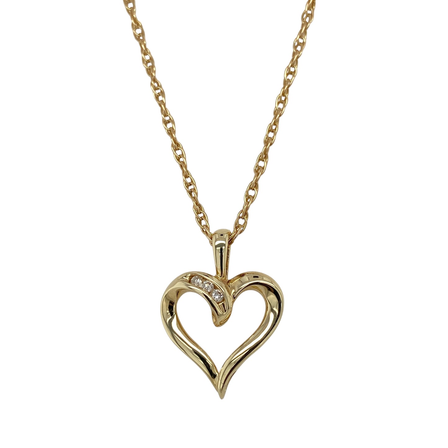 9ct Gold & Diamond Open Heart 18" Necklace