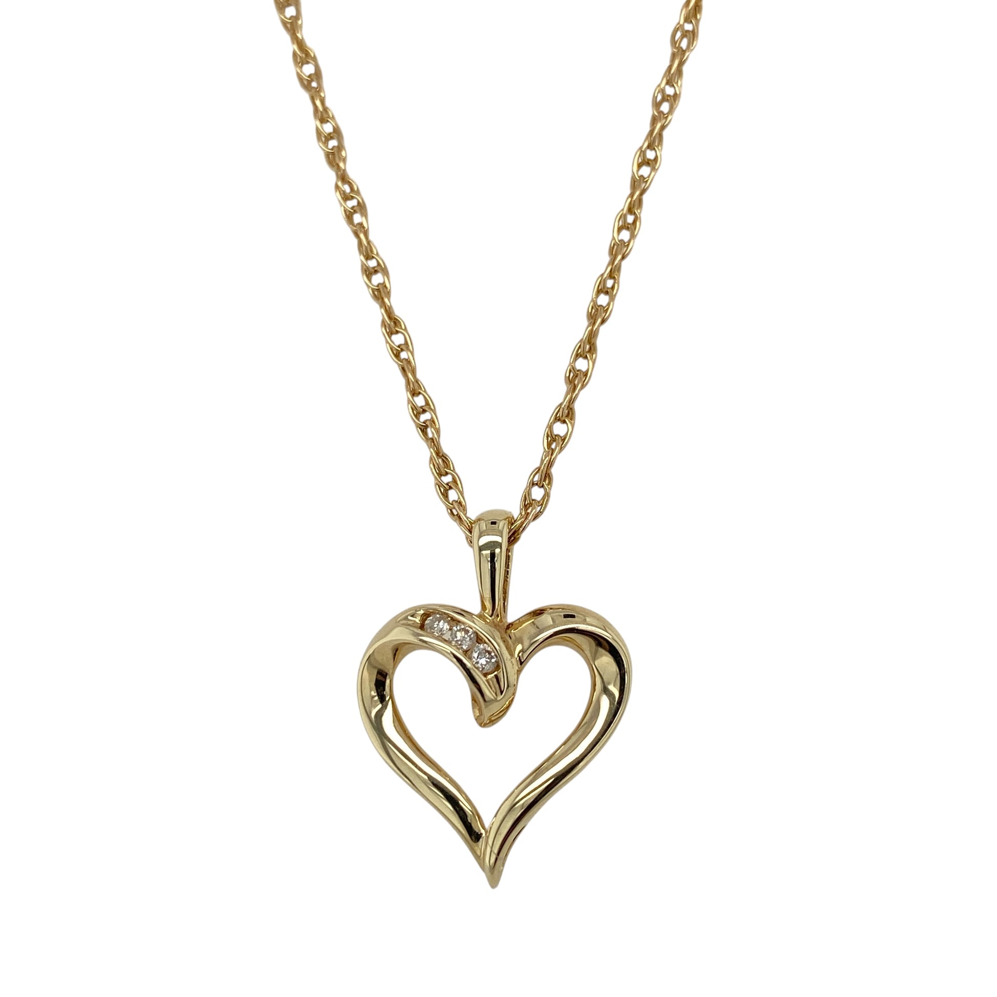 9ct Gold & Diamond Open Heart 18" Necklace