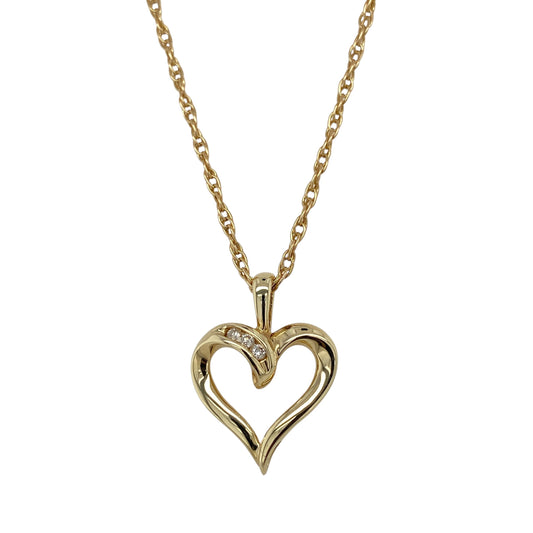 9ct Gold & Diamond Open Heart 18" Necklace