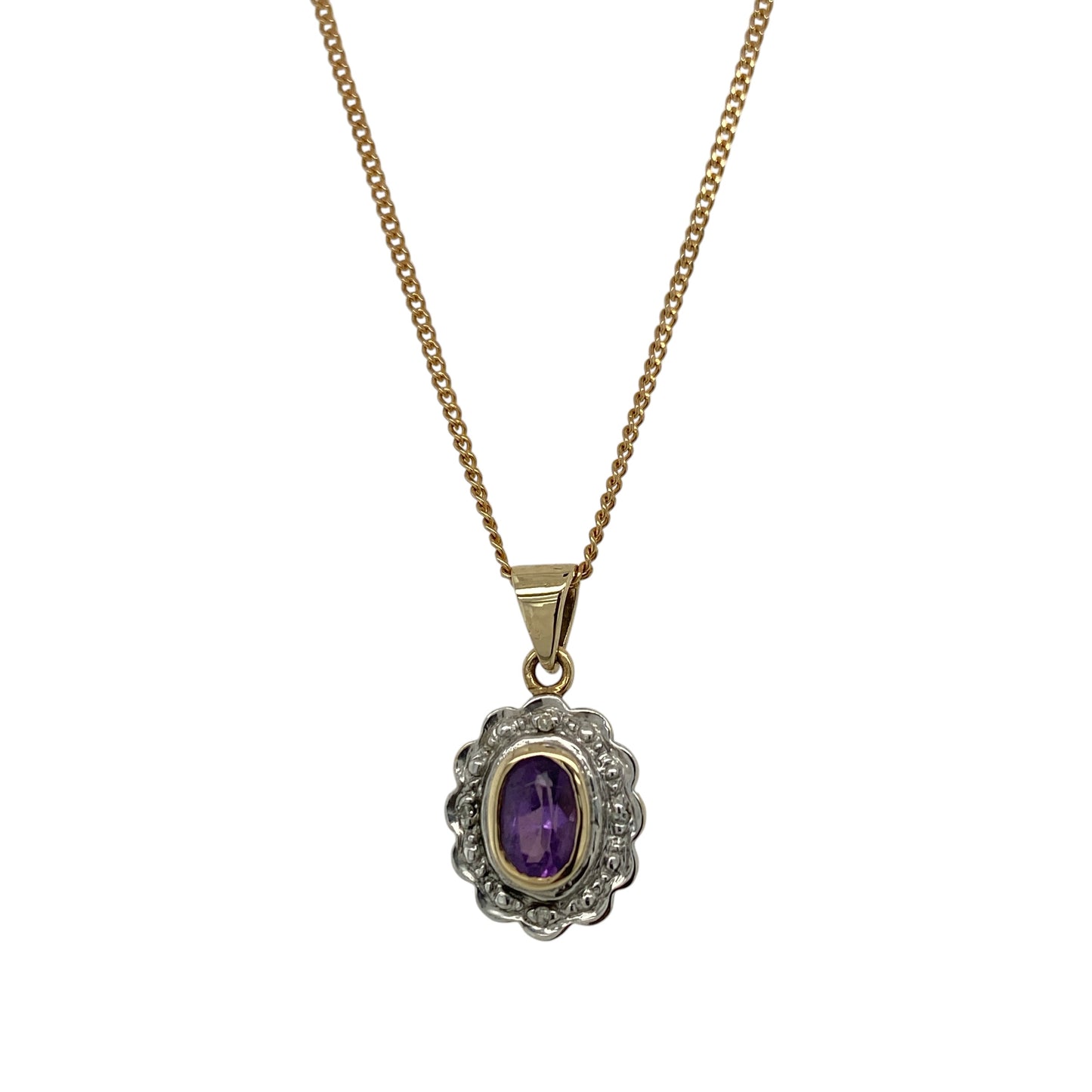 9ct Gold Diamond & Amethyst Cluster 20" Necklace