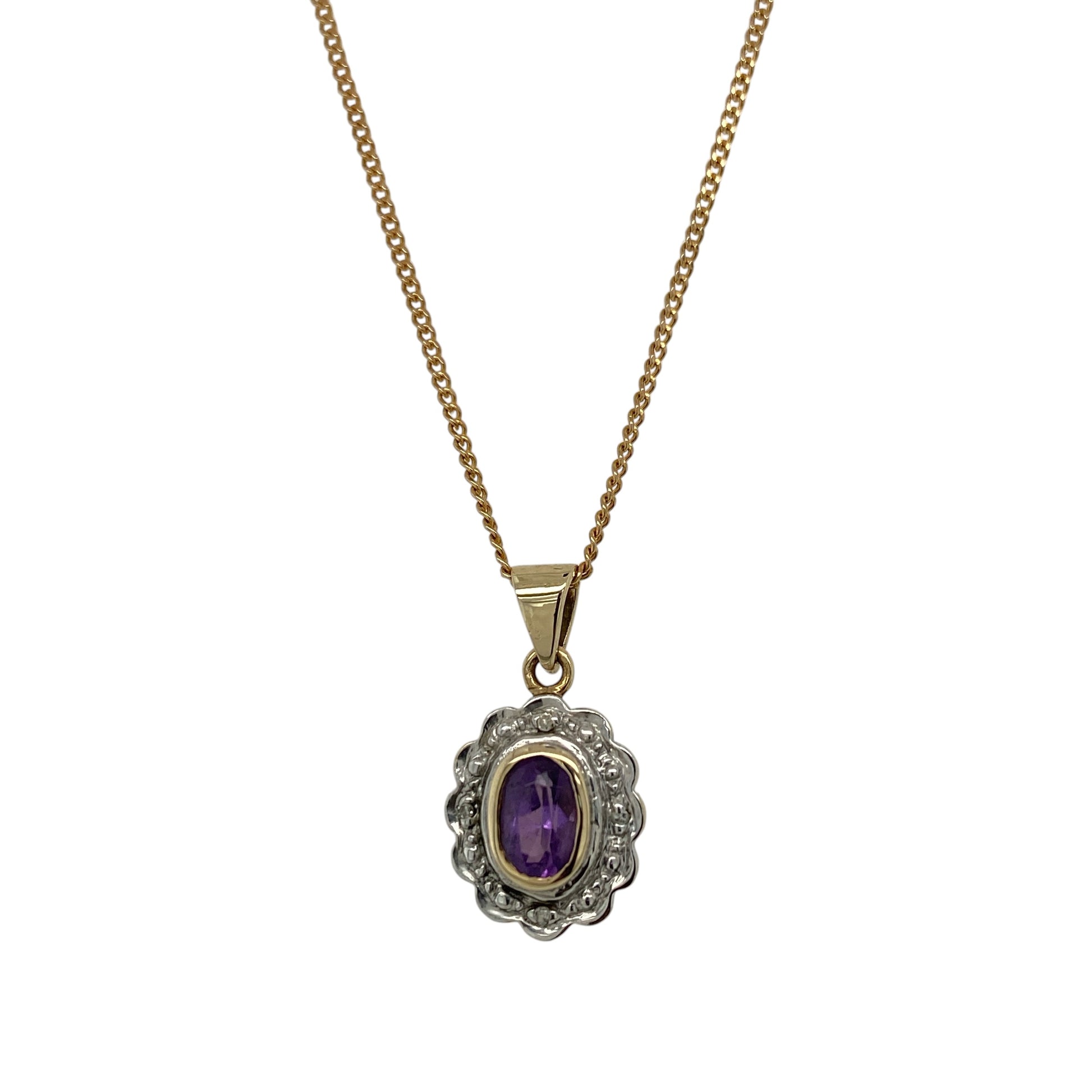 9ct Gold Diamond & Amethyst Cluster 20" Necklace