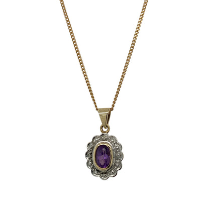 9ct Gold Diamond & Amethyst Cluster 20" Necklace