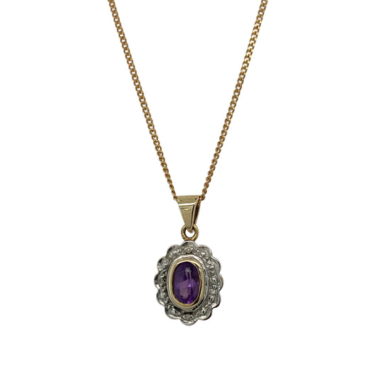 9ct Gold Diamond & Amethyst Cluster 20" Necklace