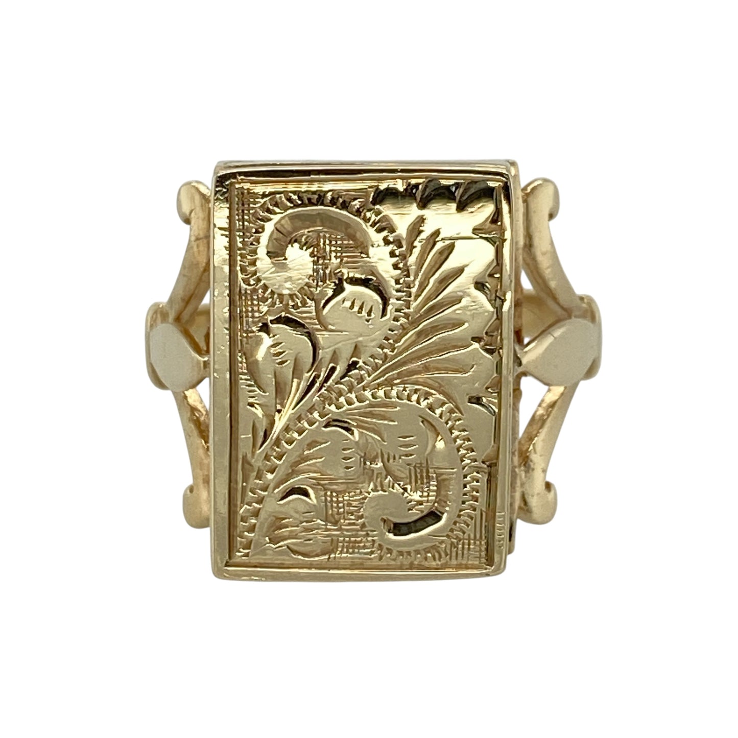 9ct Gold Patterned Rectangle Locket Ring