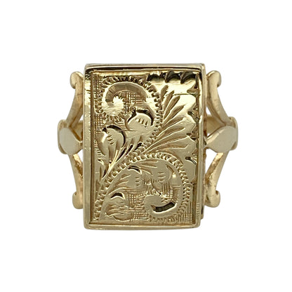 9ct Gold Patterned Rectangle Locket Ring