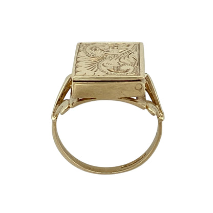 9ct Gold Patterned Rectangle Locket Ring