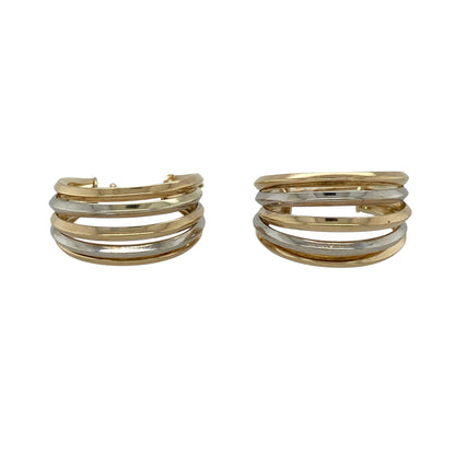Add versatile two-tone styling and distinctive layered detail to your jewellery collection with these pre-owned 9ct yellow and white gold five strand hoop creole earrings, featuring a classic design with an eye-catching multi-strand profile.

Design: The earrings showcase a traditional hoop creole profile formed from five strands, creating additional depth, texture and visual interest.