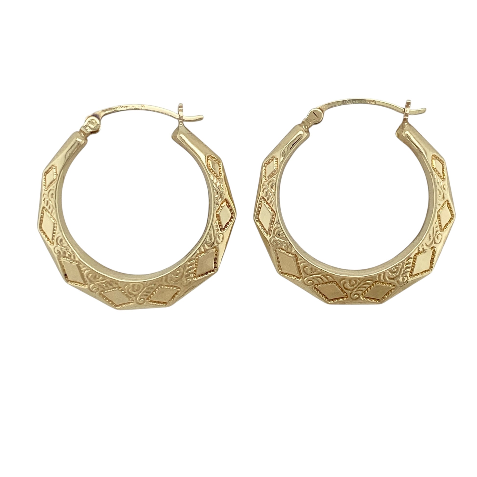 9ct Gold Patterned Round Creole Earrings