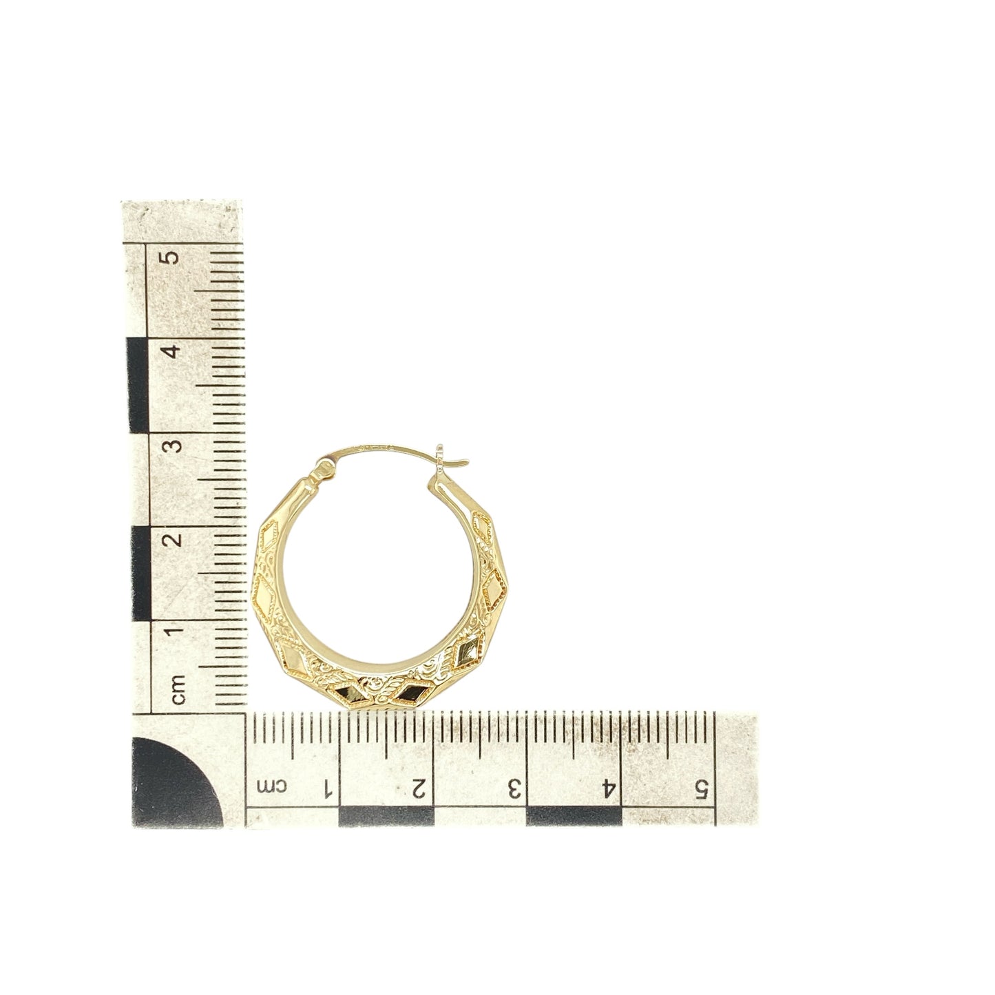 9ct Gold Patterned Round Creole Earrings