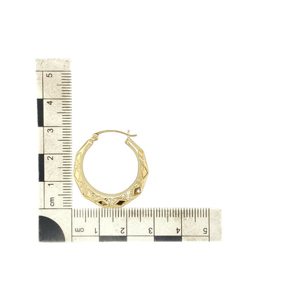 9ct Gold Patterned Round Creole Earrings