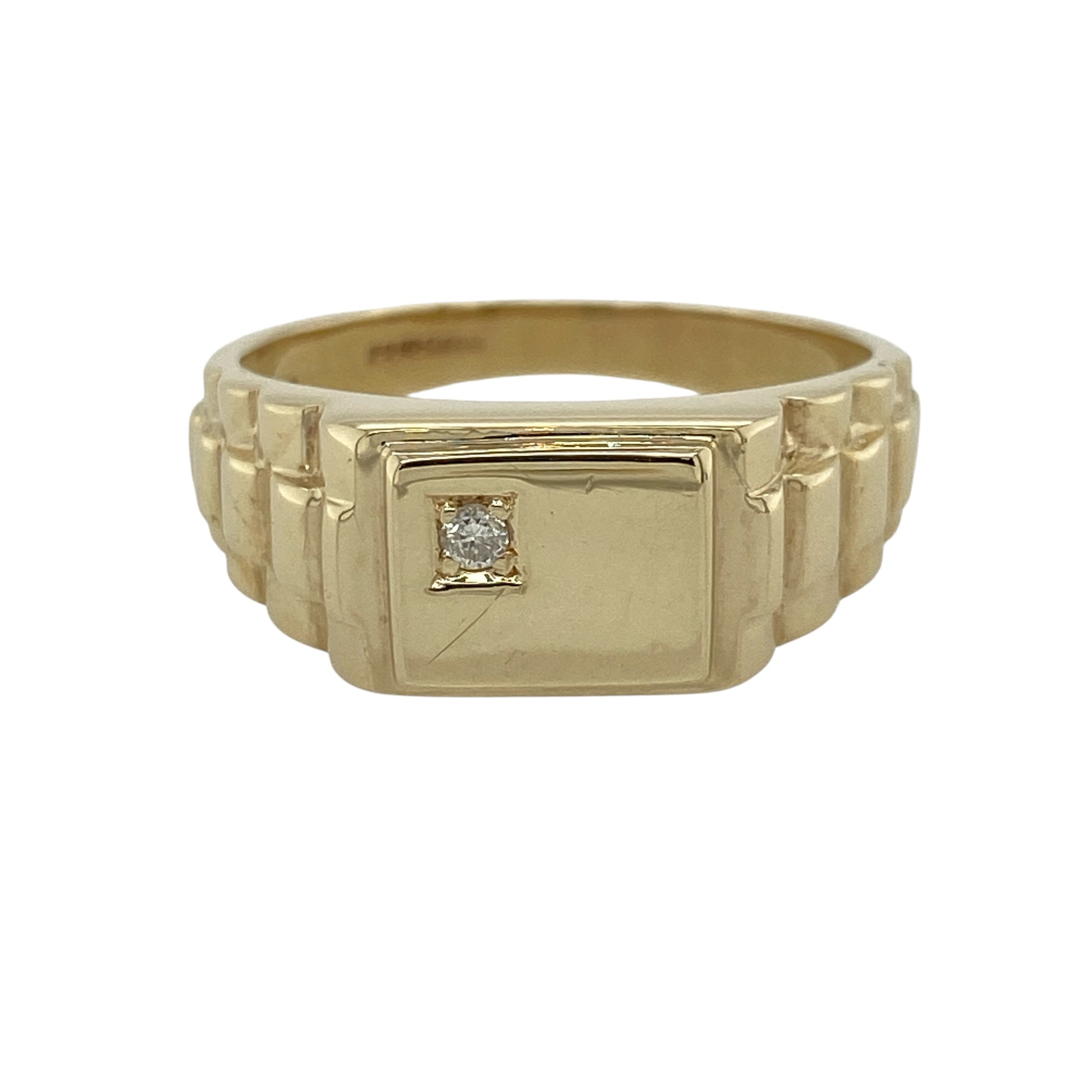 9ct Gold & Diamond Watch Strap Style Signet Ring