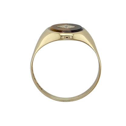 9ct Gold Diamond & Tiger's Eye Oval Signet Ring