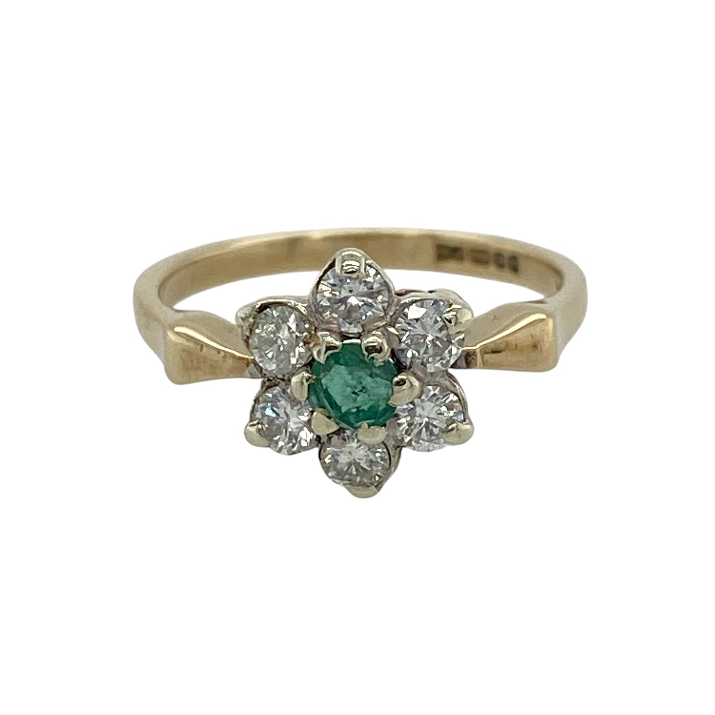 9ct Gold Diamond & Emerald Flower Cluster Ring