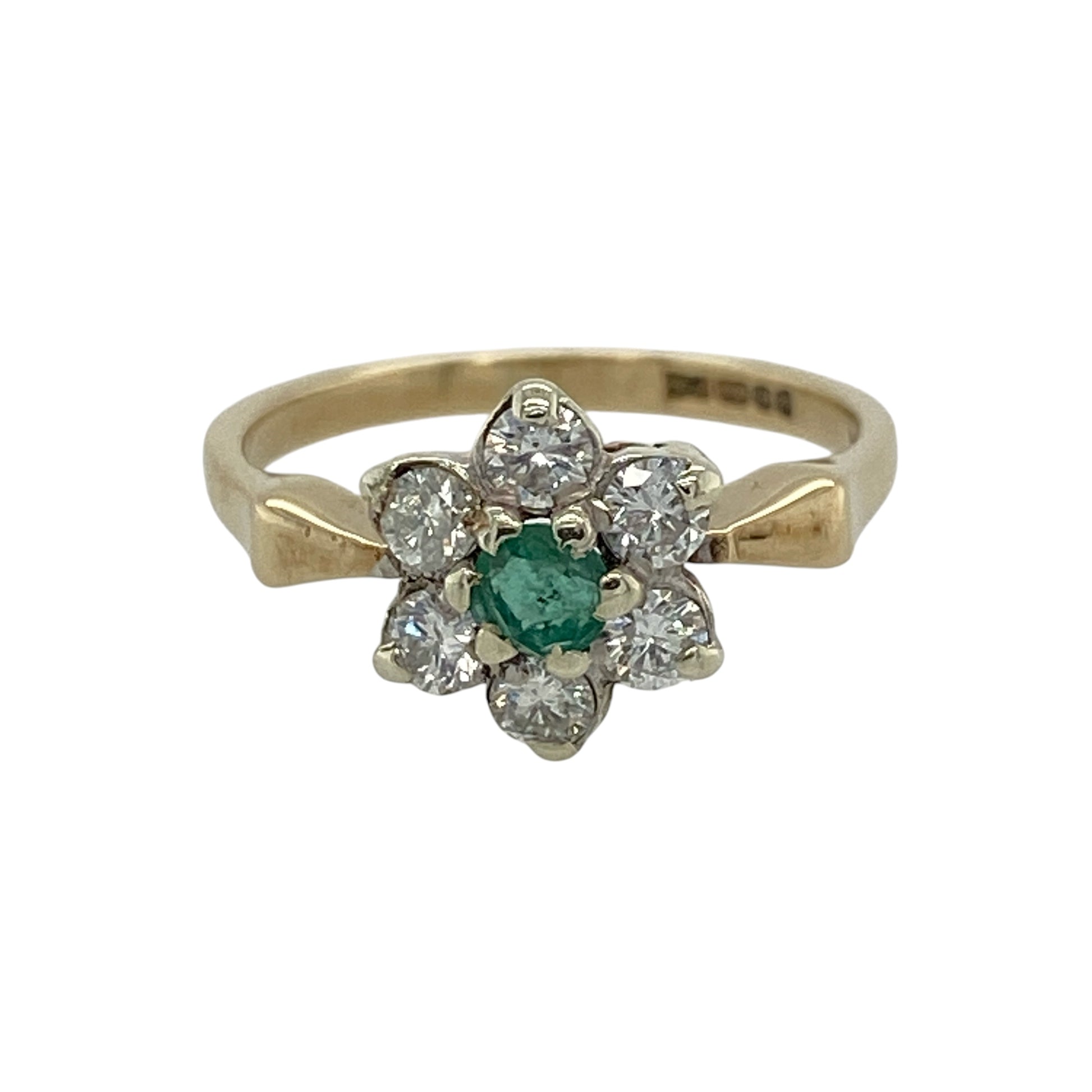 9ct Gold Diamond & Emerald Flower Cluster Ring