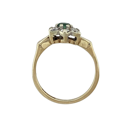 9ct Gold Diamond & Emerald Flower Cluster Ring