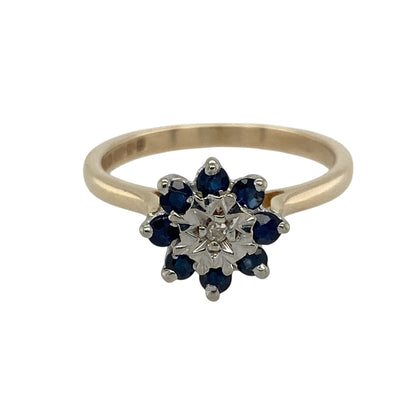 9ct Gold Diamond & Sapphire Cluster Ring