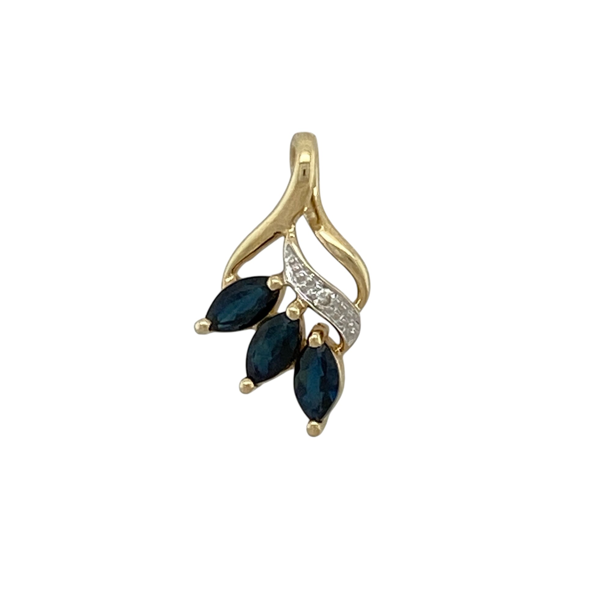 9ct Gold Diamond & Sapphire Leaf Style Pendant