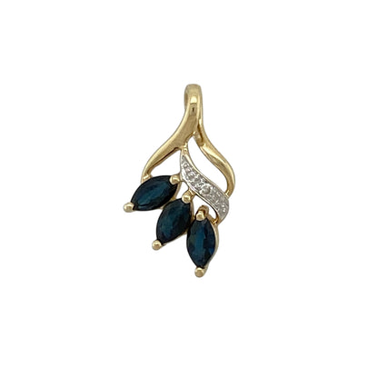 9ct Gold Diamond & Sapphire Leaf Style Pendant