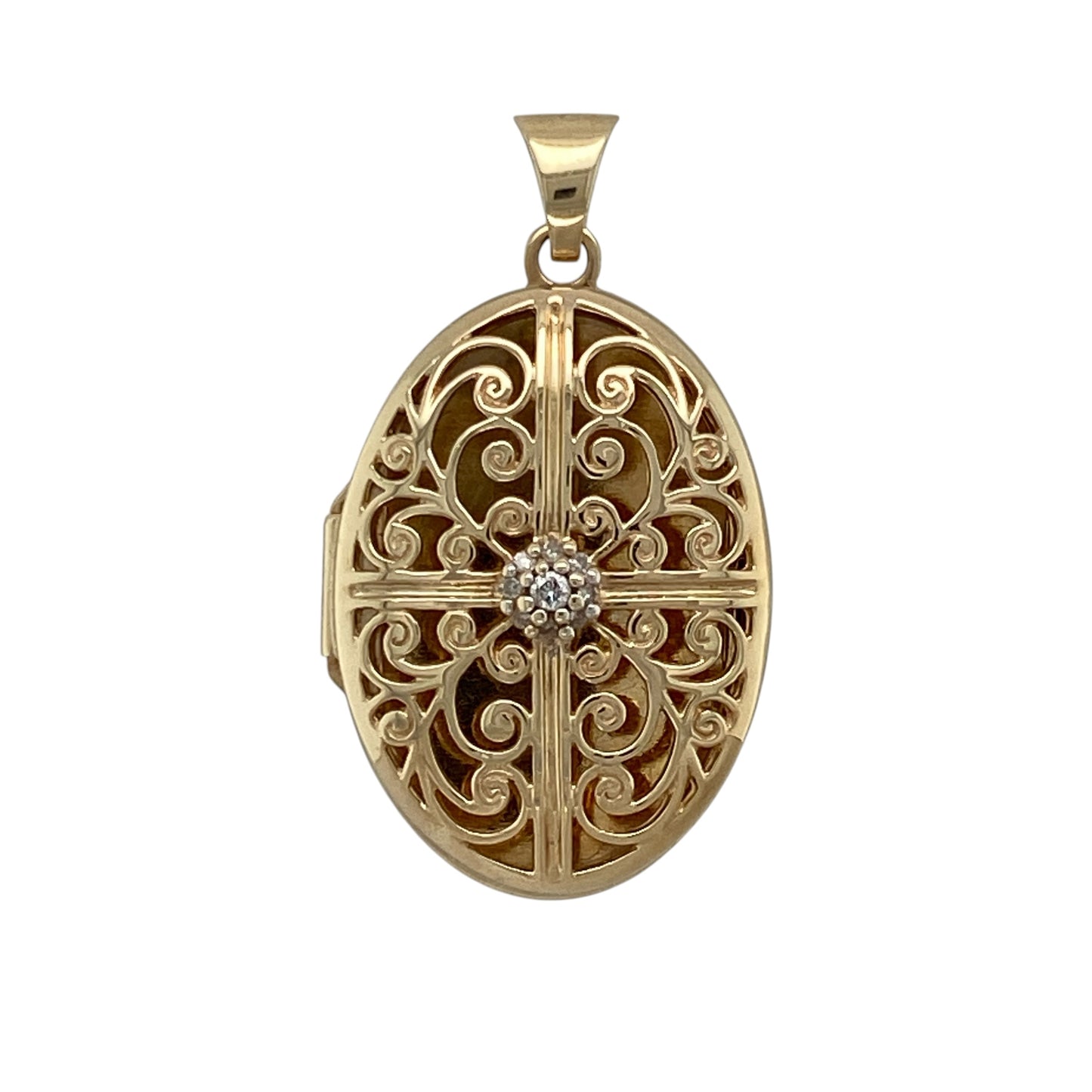 9ct Gold & Diamond Open Patterned Oval Locket