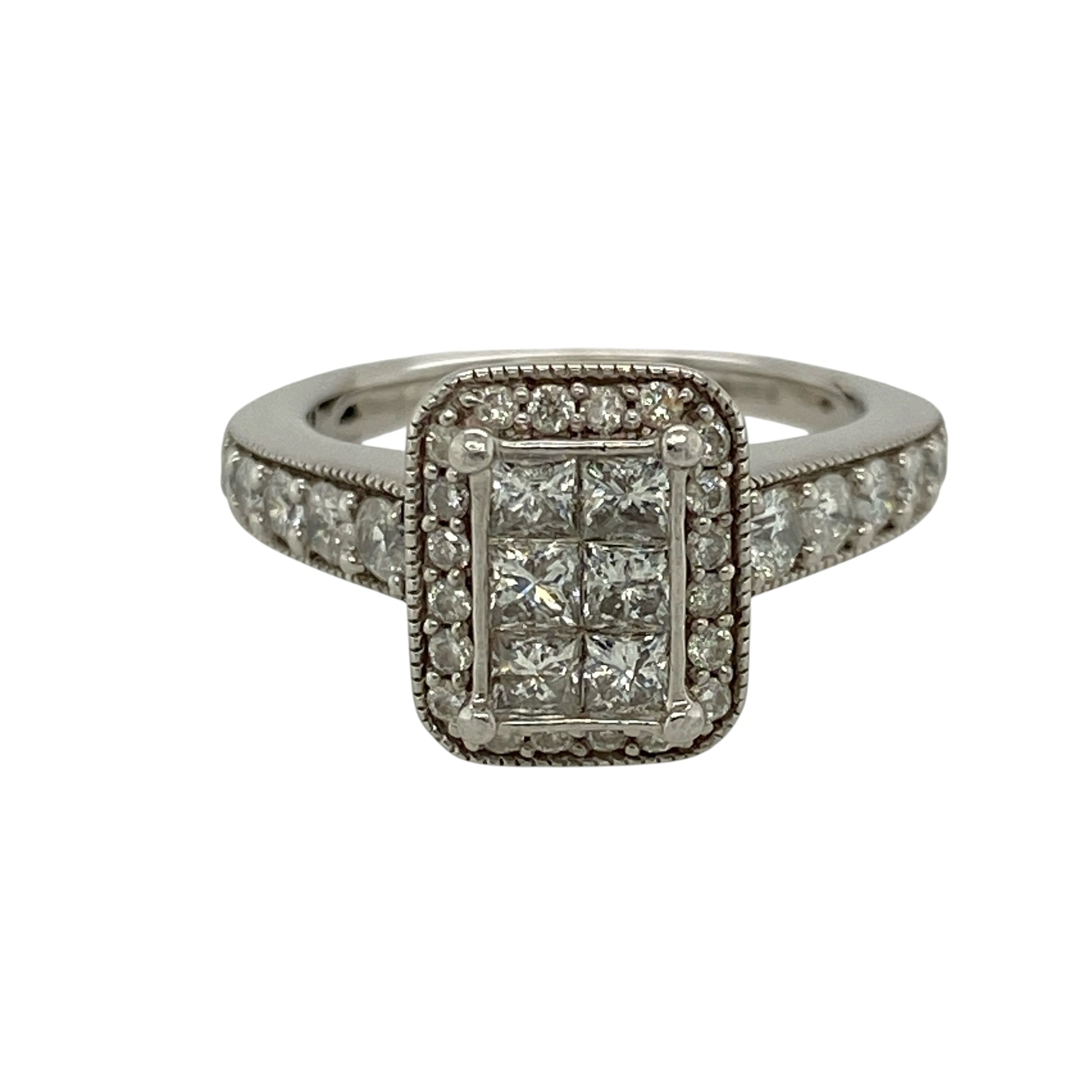 9ct White Gold & Diamond Rectangle Cluster Ring