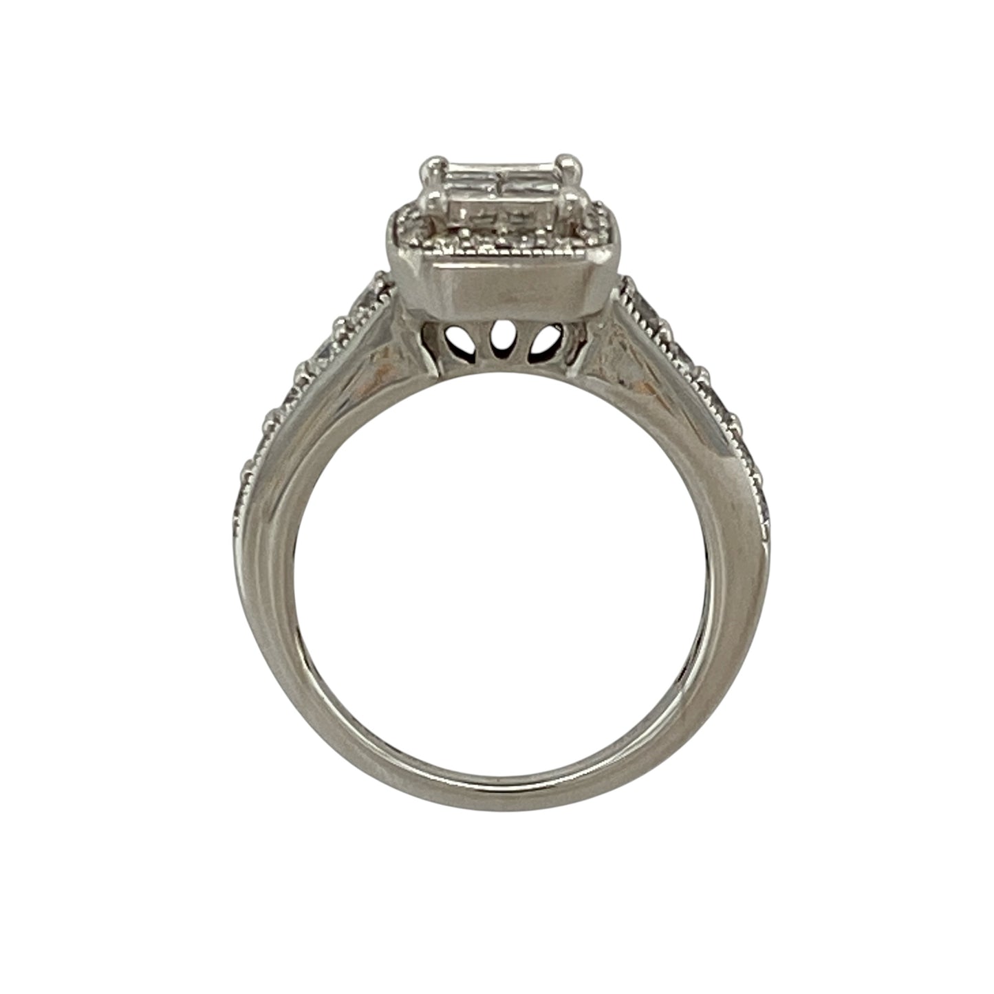9ct White Gold & Diamond Rectangle Cluster Ring