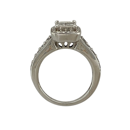 9ct White Gold & Diamond Rectangle Cluster Ring