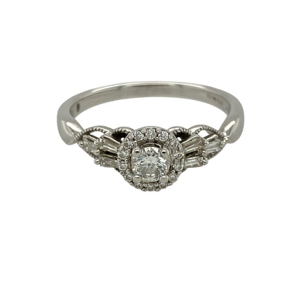 18ct White Gold & Diamond Halo Cluster Ring