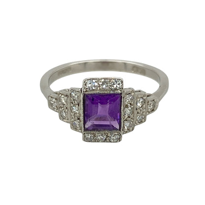 18ct White Gold Diamond & Amethyst Ring