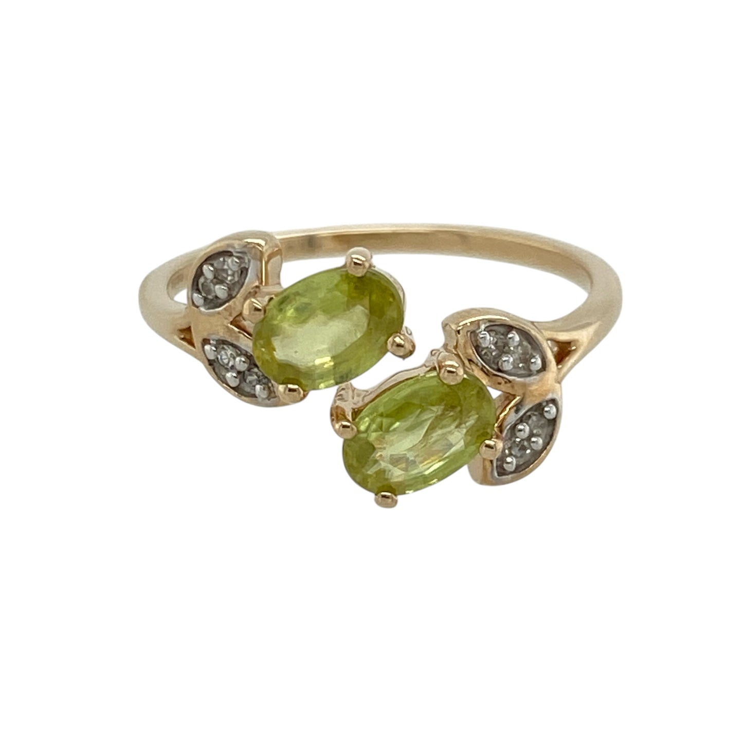 9ct Gold Diamond & Peridot Flower Wrap Around Ring