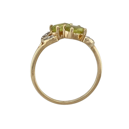 9ct Gold Diamond & Peridot Flower Wrap Around Ring