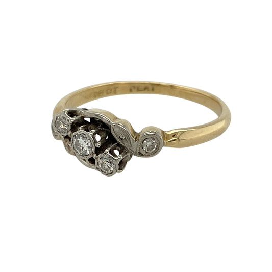 Add timeless elegance and classic diamond sparkle to your jewellery collection with this pre-owned 18ct yellow gold and platinum diamond trilogy twist ring, featuring a graceful crossover design and traditional three-stone setting.

Design: The ring showcases a classic trilogy design with three diamonds set across an elegant twist-style front, creating an attractive sense of movement and a timeless appearance.