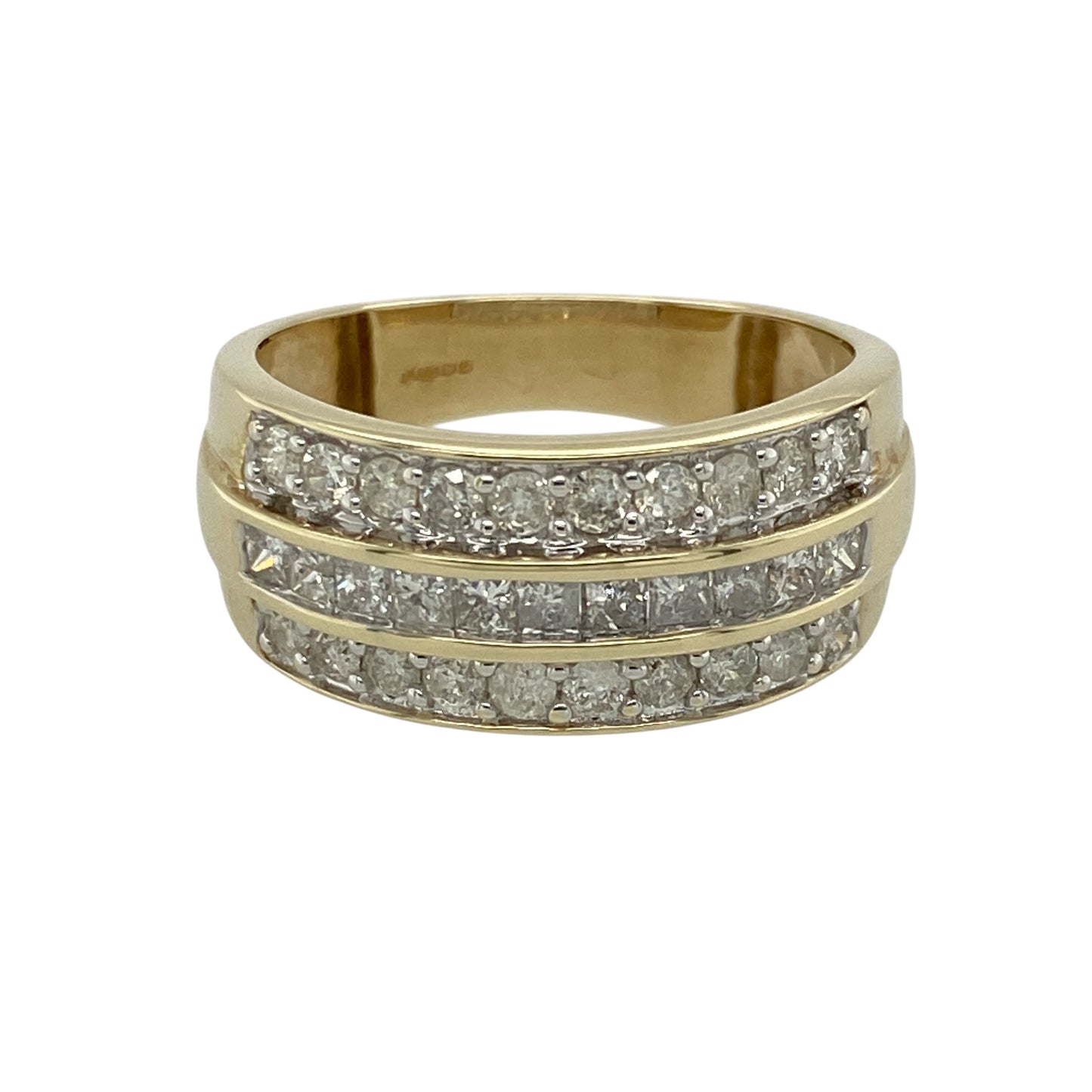 9ct Gold & Diamond Three Row Wide Band Ring