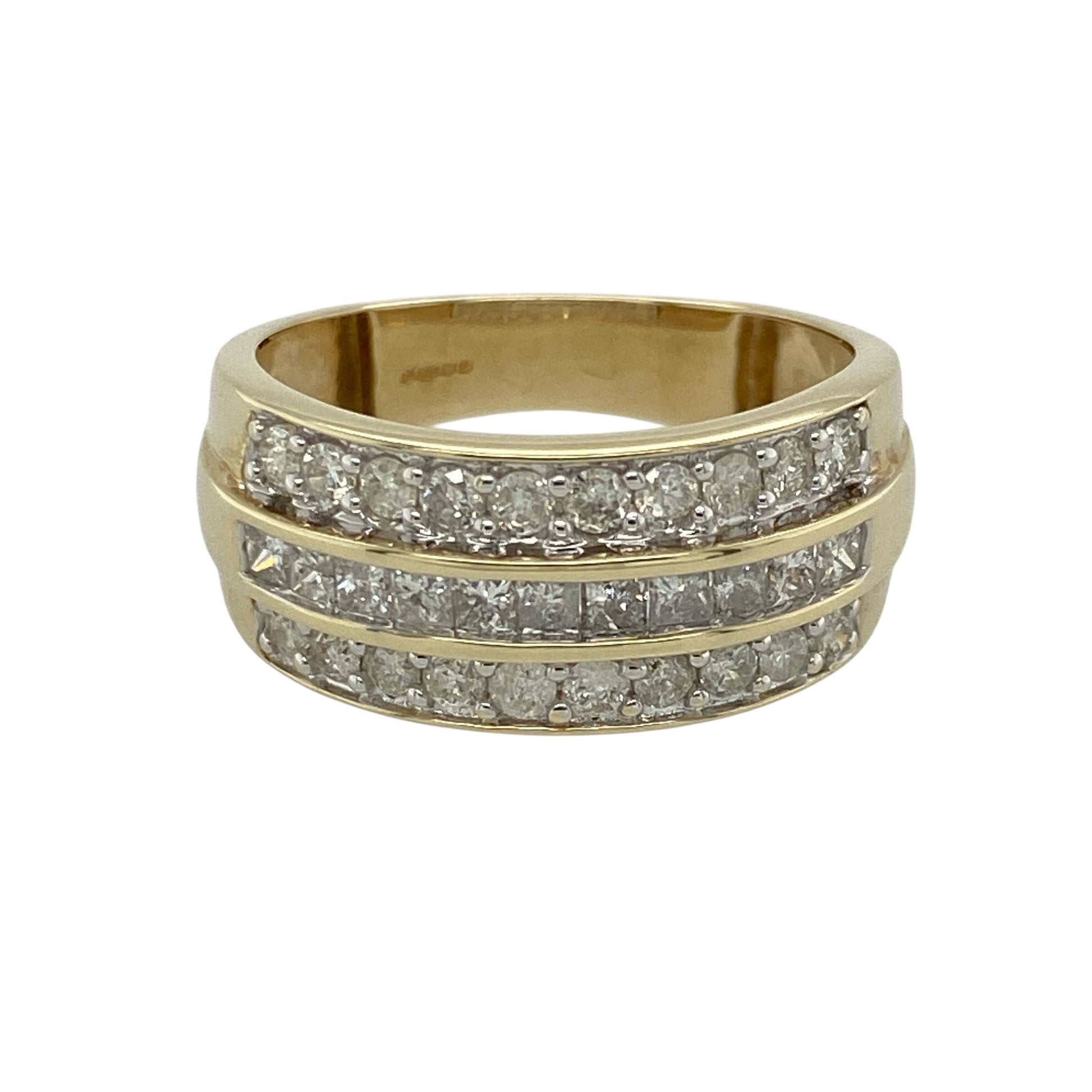 9ct Gold & Diamond Three Row Wide Band Ring