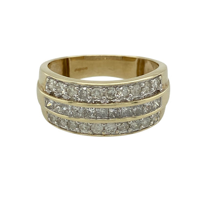 9ct Gold & Diamond Three Row Wide Band Ring