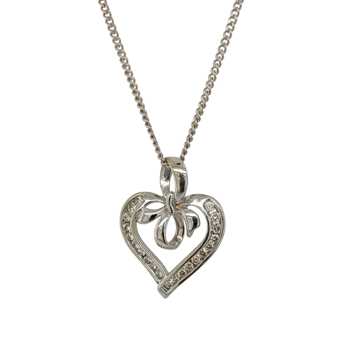 9ct White Gold & Diamond Open Heart 21" Necklace