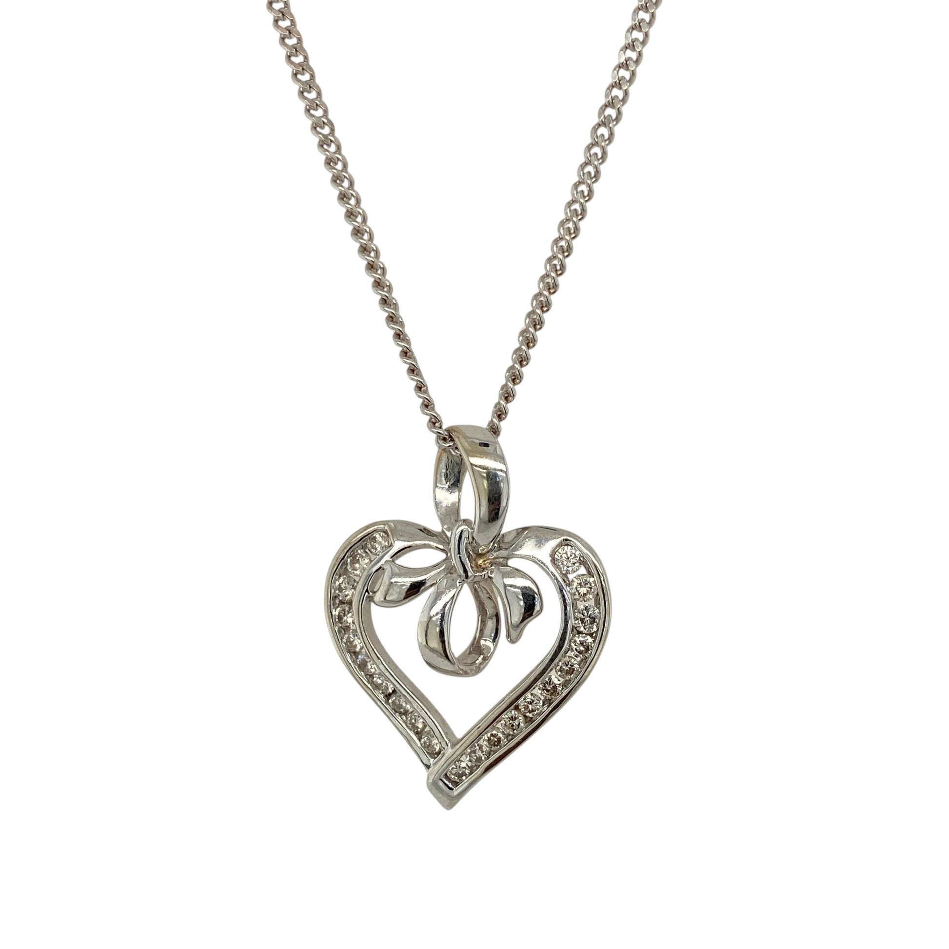 9ct White Gold & Diamond Open Heart 21" Necklace