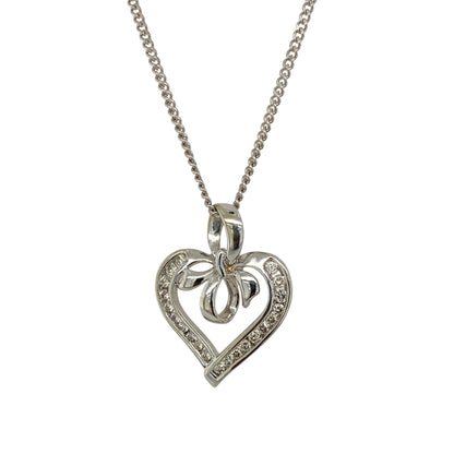 9ct White Gold & Diamond Open Heart 21" Necklace