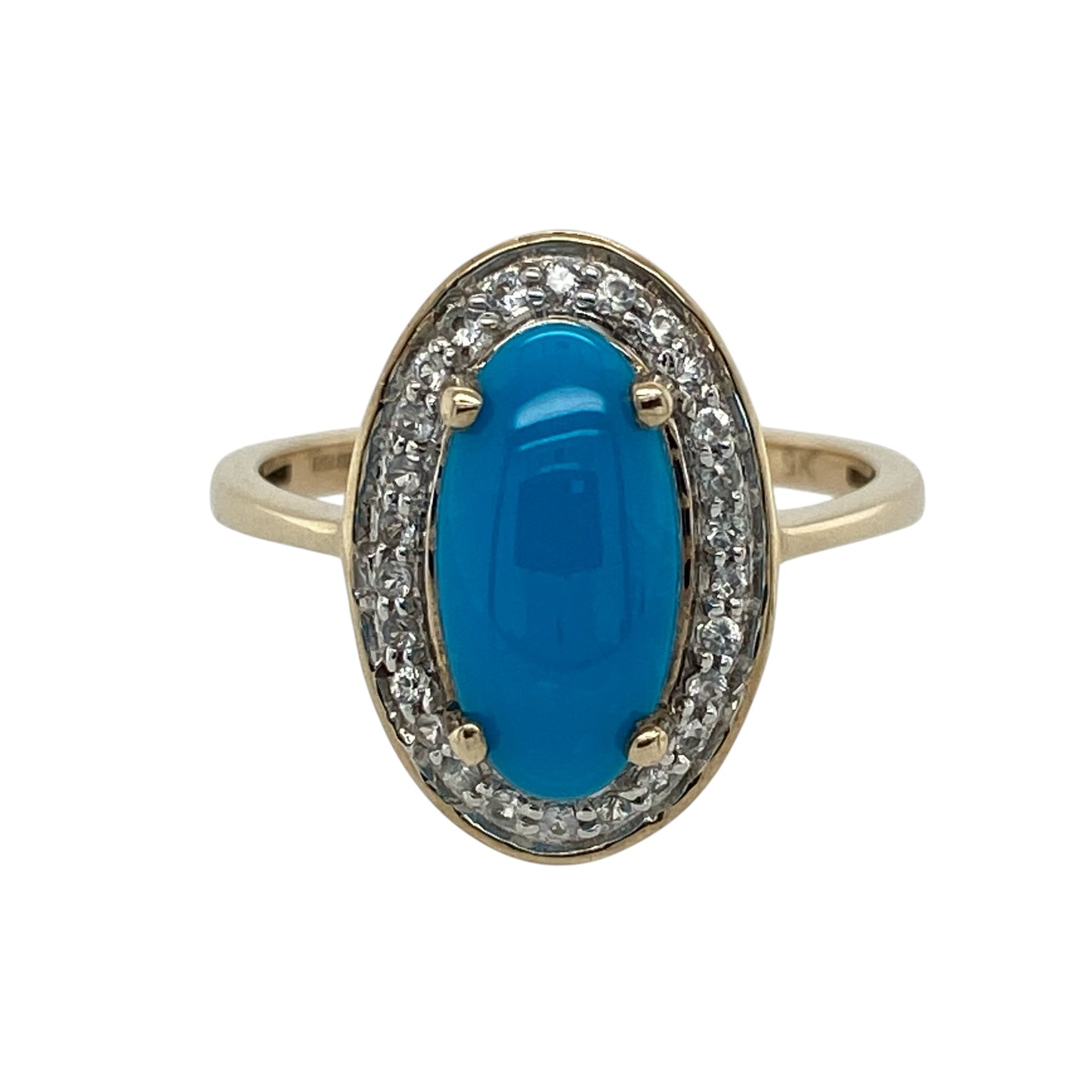 9ct Gold Turquoise & Cubic Zirconia Oval Ring