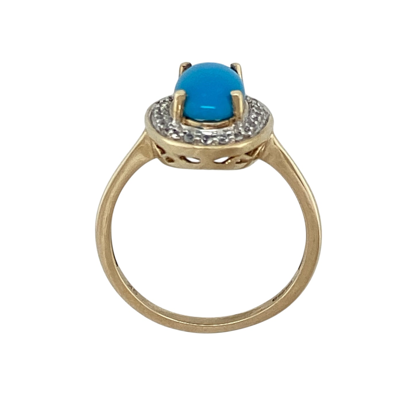 9ct Gold Turquoise & Cubic Zirconia Oval Ring