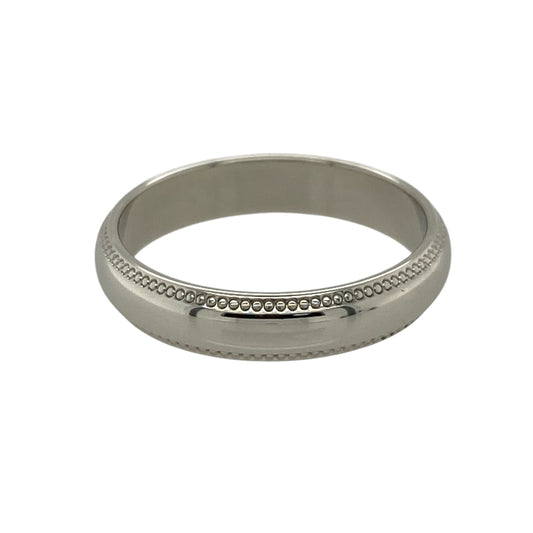 9ct White Gold Milgrain Edge 4mm Wedding Band Ring