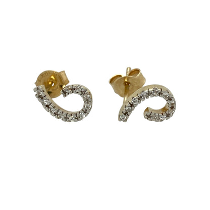 Add elegant sparkle and contemporary style to your jewellery collection with these pre-owned 9ct yellow gold and cubic zirconia swirl stud earrings, featuring a graceful curved design and eye-catching brilliance—perfect for everyday wear, special occasions, or adding a refined finishing touch to any outfit.

Design: The earrings feature an elegant swirl design, with flowing curves that create a stylish and contemporary appearance while showcasing the sparkling cubic zirconia stones.