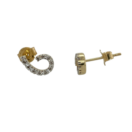 9ct Gold & Cubic Zirconia Swirl Stud Earrings