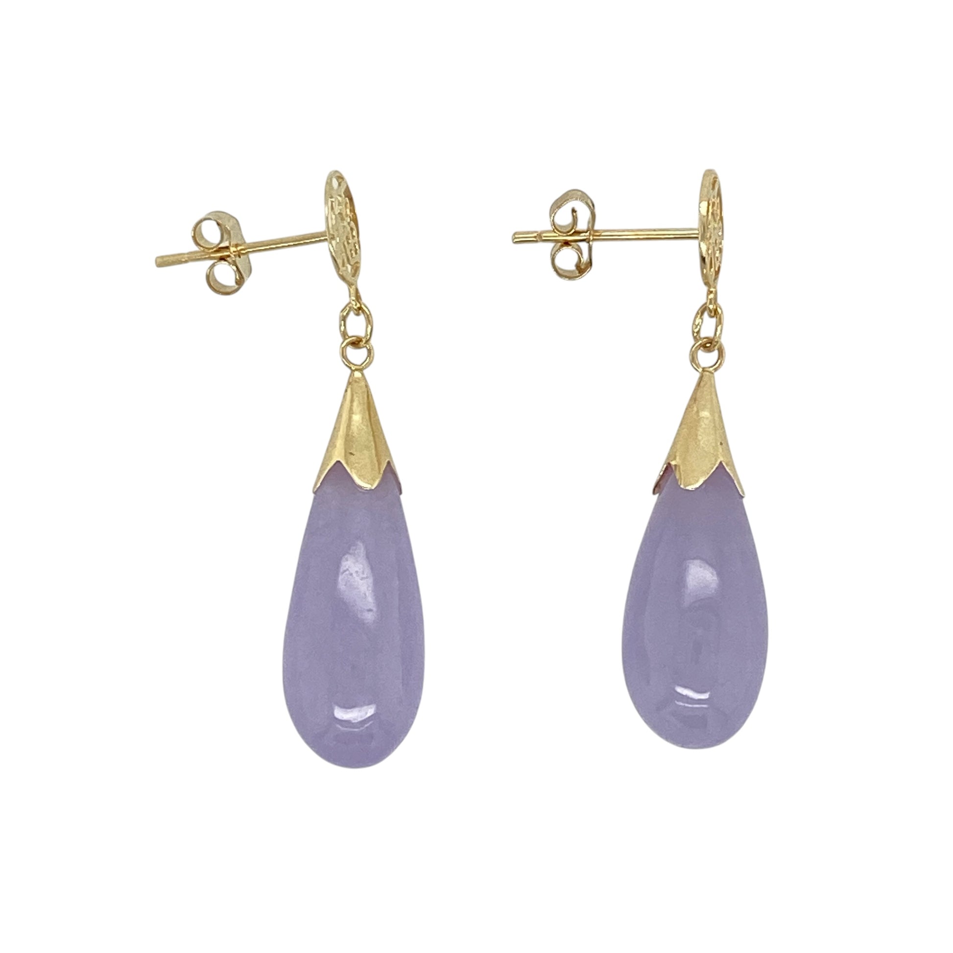 14ct Gold & Purple Jade Drop Earrings