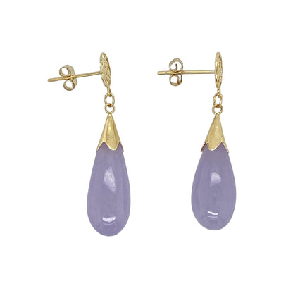 14ct Gold & Purple Jade Drop Earrings