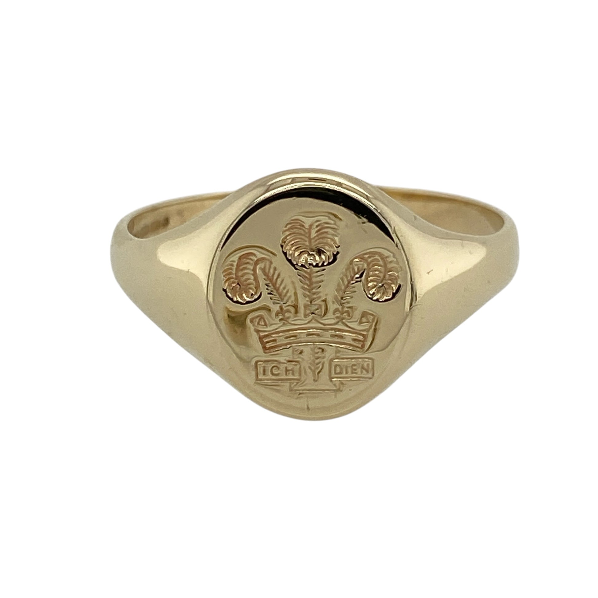 9ct Gold Welsh Three Feathers Oval Signet Ring